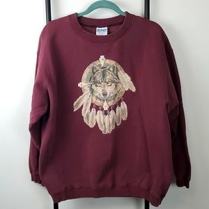 Vintage Maroon Wolf Dreamcatcher Sweatshirt